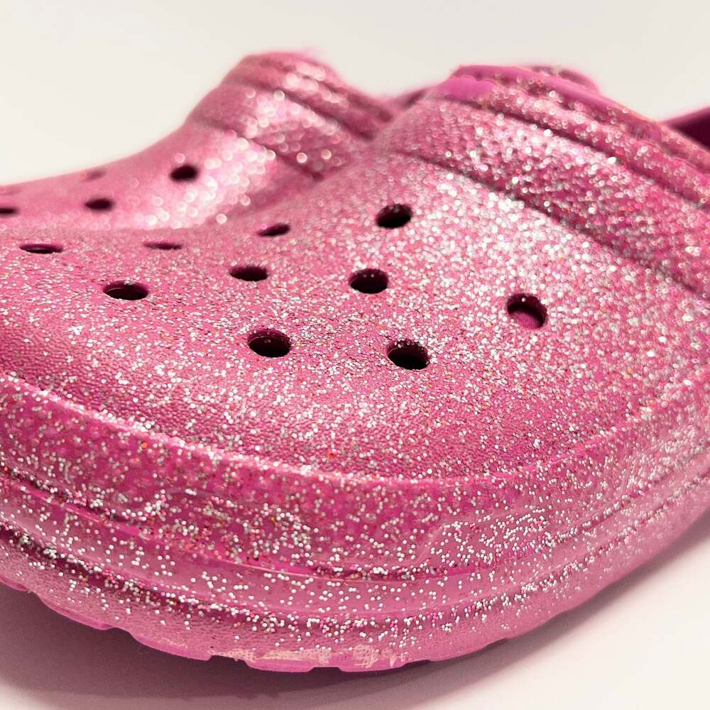 Crocs Kids Pink Glitter Lined Clogs Fuzzy Winter Shoes Size 2